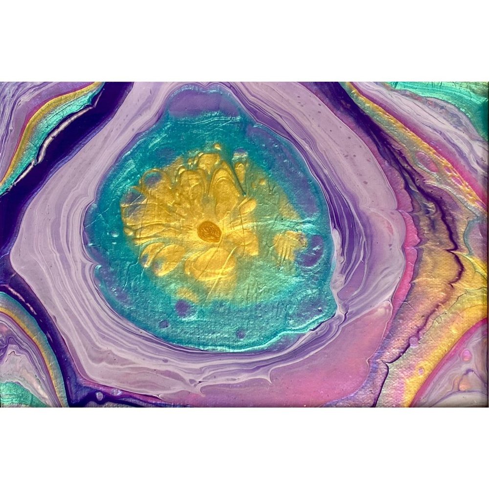 Original Art “Kaleidoscope Sun” Mixed Media Artwork Painting Framed 8"x6"